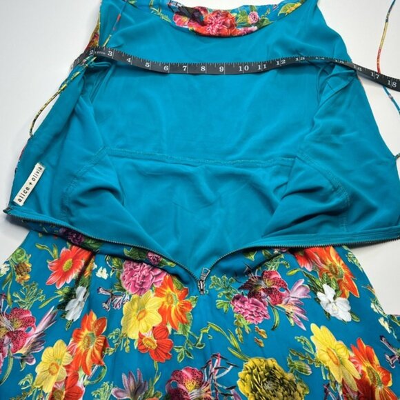Alice + Olivia Dress Blue silk blend Floral High-low Cocktail velvet burnout 8 - Picture 10 of 16